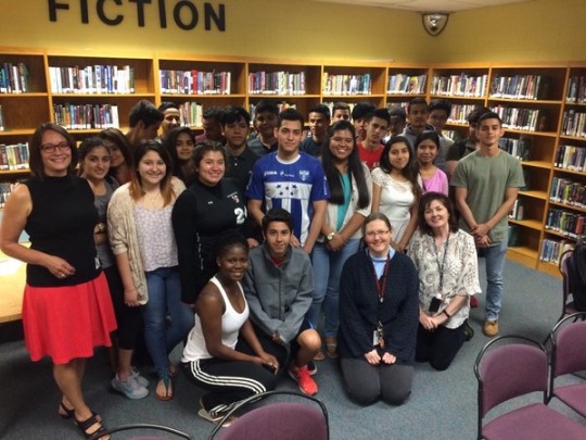 The beautiful students at Herndon High School, about to finish their years as ESL students. These students were funny, charming, and so sweet. Great questions about Yaqui Delgado Wants to Kick Your Ass, which they all read in English.